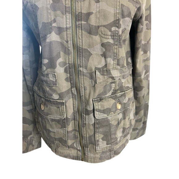 Express Womens Military Green Brown Camouflage Full Zip  Drawstring Jacket Sz S - Picture 7 of 15